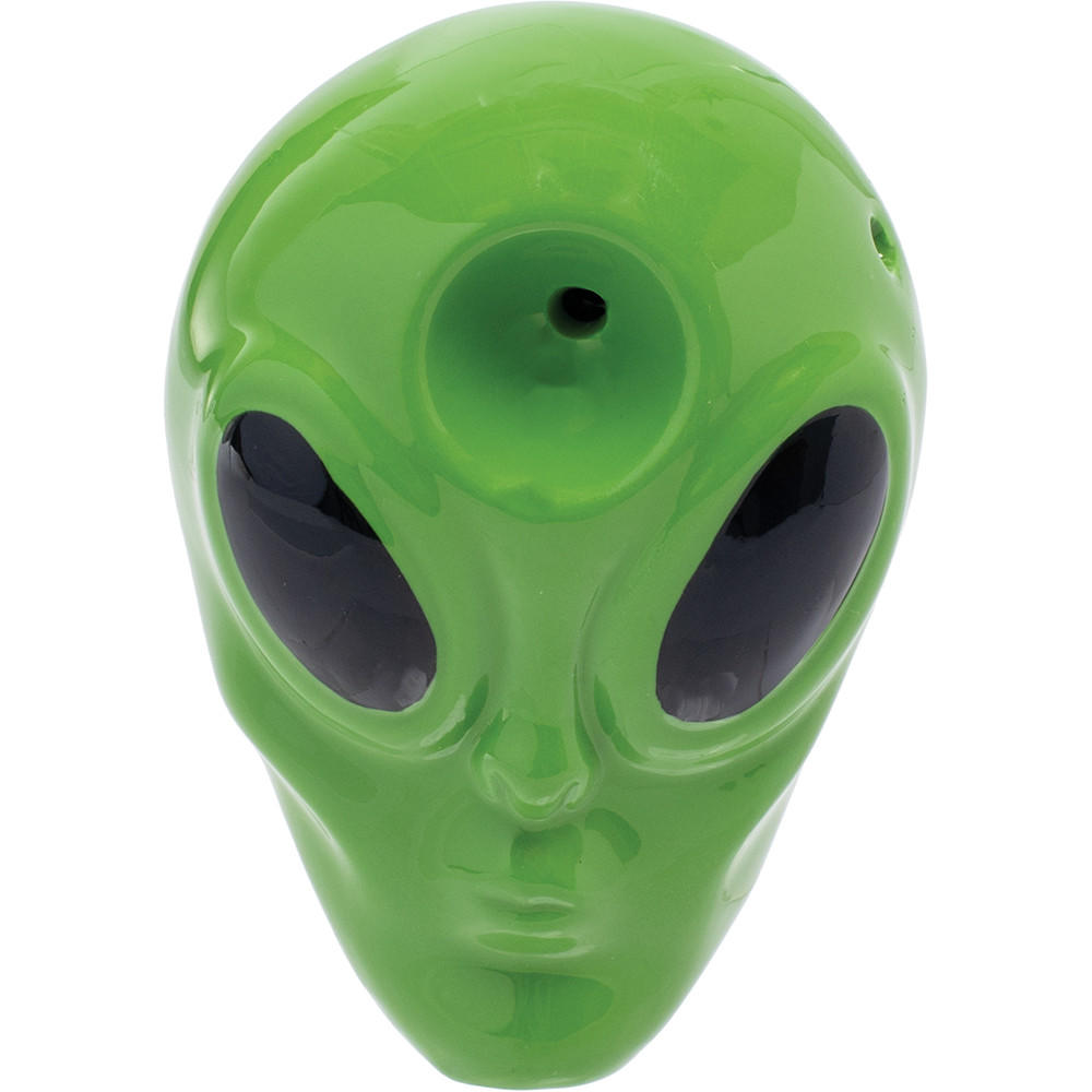 Wacky Bowls Ceramic Handpipe - Green Alien - 3.5”