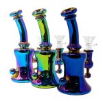 Electro Plated Small Bent Neck Dot Waterpipe - 6” ELECTRO PLATED MINI WATERPIPE 6