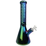 Rainbow Electro Plated Designer Beaker Waterpipe - 14” Electro Plated Rainbow Designer Leaf Beaker Water Pipe with 14M Bowl